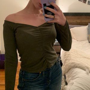 Off the shoulder green ruched shirt